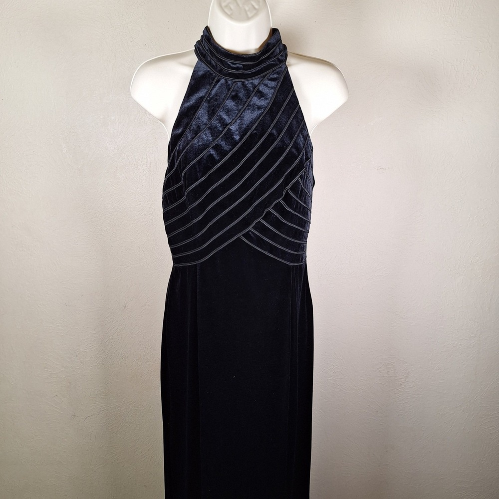 Hugo Buscati Vintage Crushed Velvet Whimsigoth Formal Evening Maxi Halter Dress